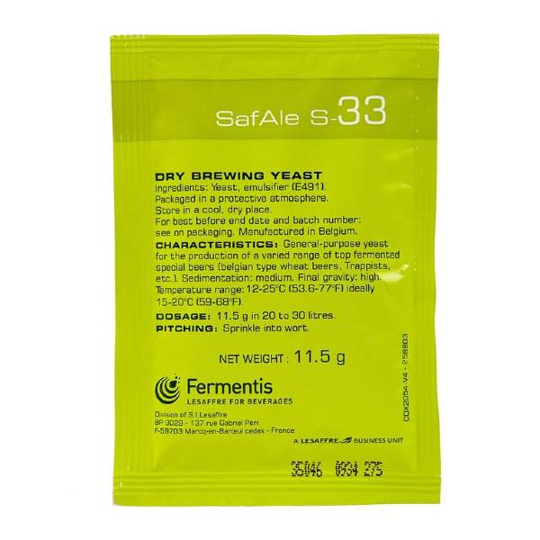 SafAle S-33 Dry Brewing Yeast 11.5g Satchet
